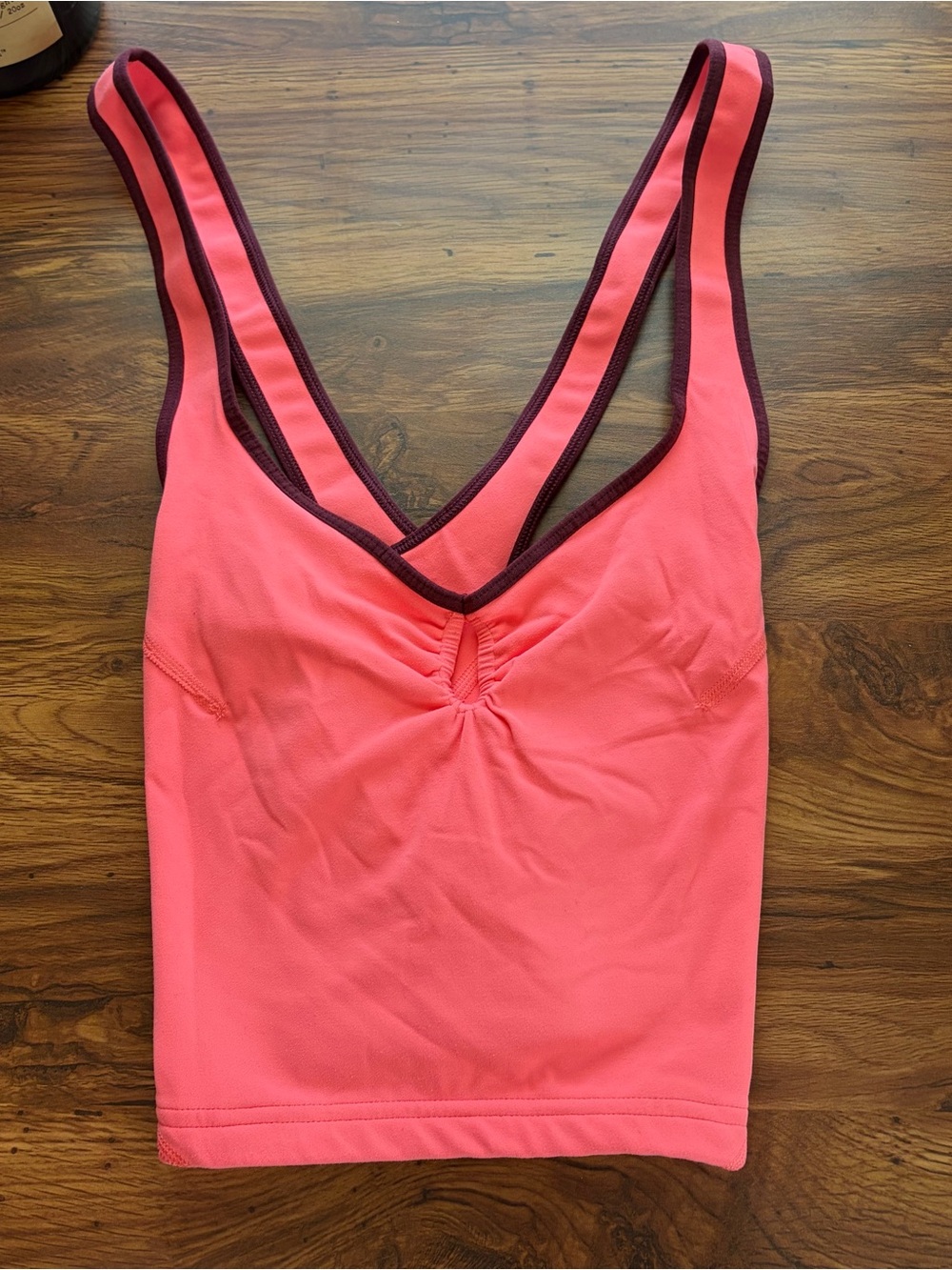 Tribal Coral Pink Tank Bralette with Dark Brown Contrast Trim
